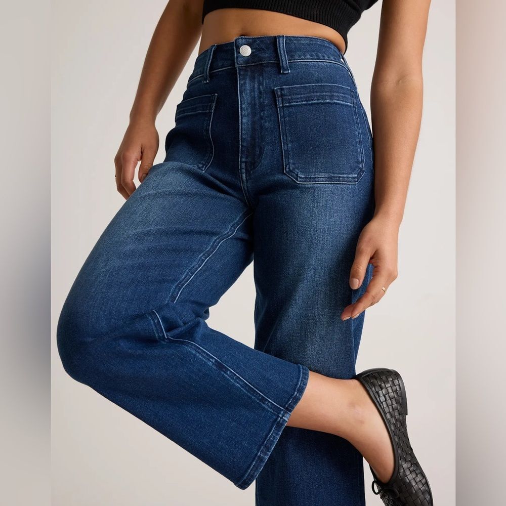 Quince Bella Stretch Patch Pocket Wide Leg Crop Jeans Women’s 30 Midnight Blue - Picture 12 of 12